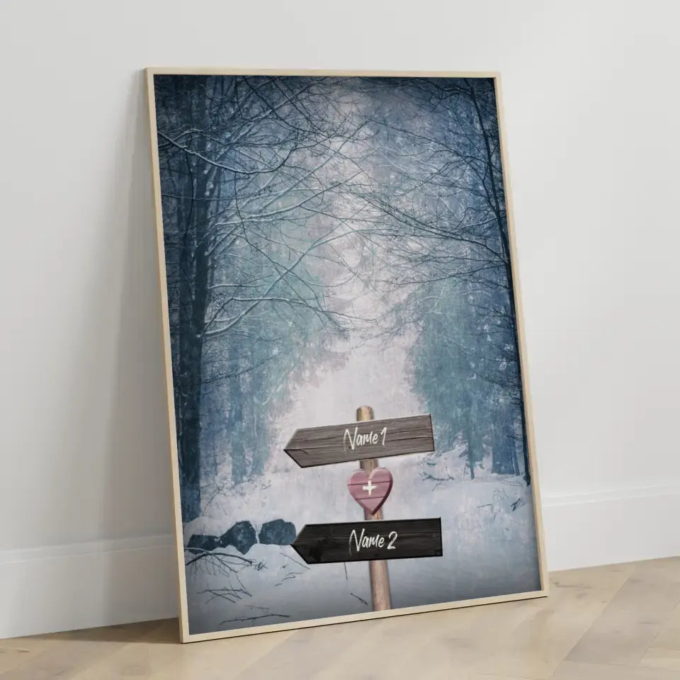 Personalisiertes Poster Liebe Wegweiser mit Herz Winter Mit Namen