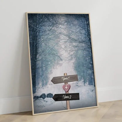 Personalisiertes Poster Liebe Wegweiser mit Herz Winter Mit Namen