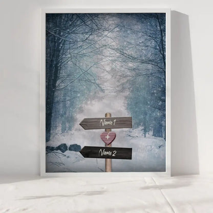 Personalisiertes Poster Liebe Wegweiser mit Herz Winter Mit Namen
