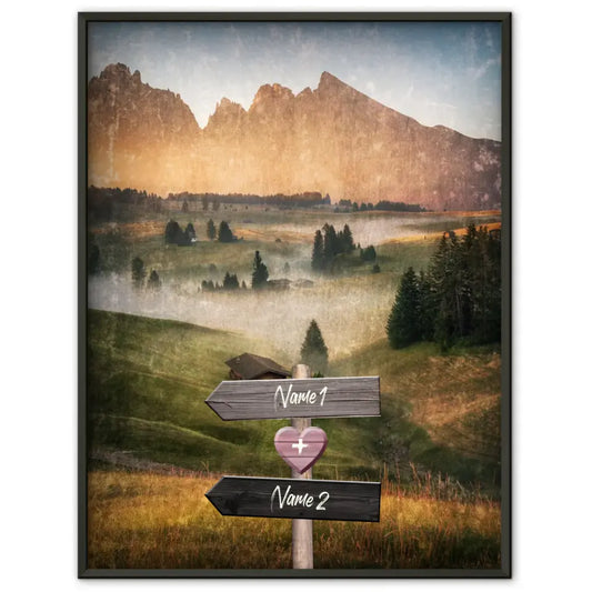 Personalisiertes Poster Liebe Wegweiser mit Herz Weide Vintage Mit Namen 1