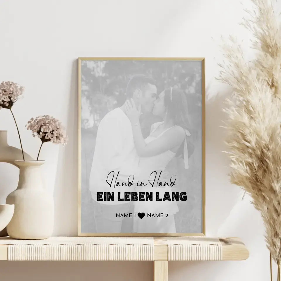 Personalisiertes Fotoposter Hand in Hand Collage Mit Datum Foto Namen