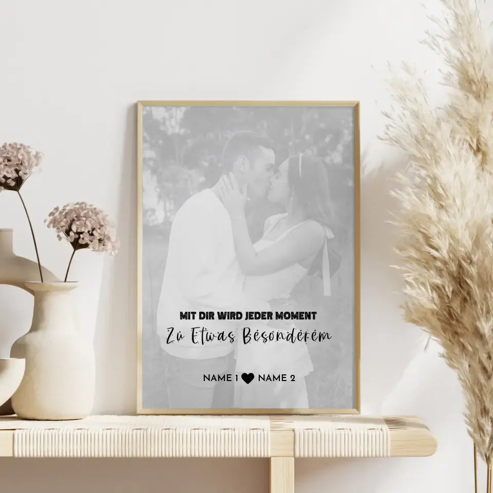 Personalisiertes Fotoposter Moment White Mit Datum Foto Namen