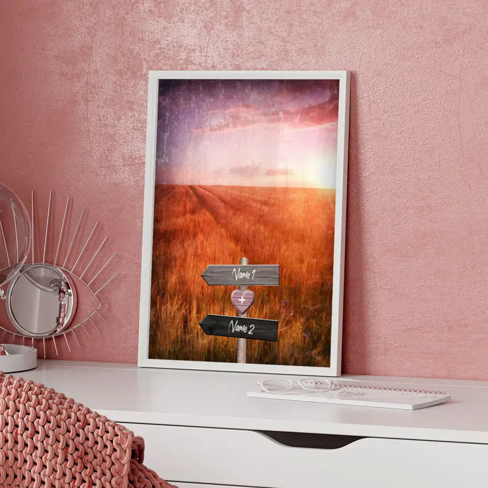 Personalisiertes Poster Liebe Wegweiser mit Herz Weide Mit Namen