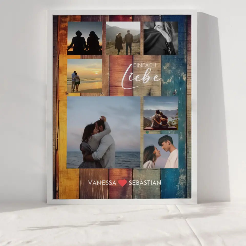 Foto Collage für Freundin Vintage Holz Style Mit Eigenem Spruch & Fotos & Namen