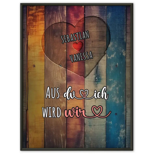 Personalisiertes Poster Paar Herz Holz Du & Ich Wir Vintage Mit Namen