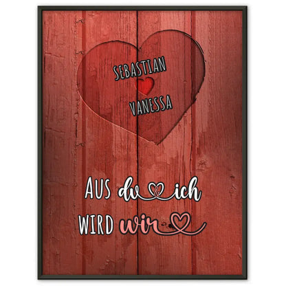 Personalisiertes Poster Paar Herz Holz Rot Du und Ich Vintage Mit Namen