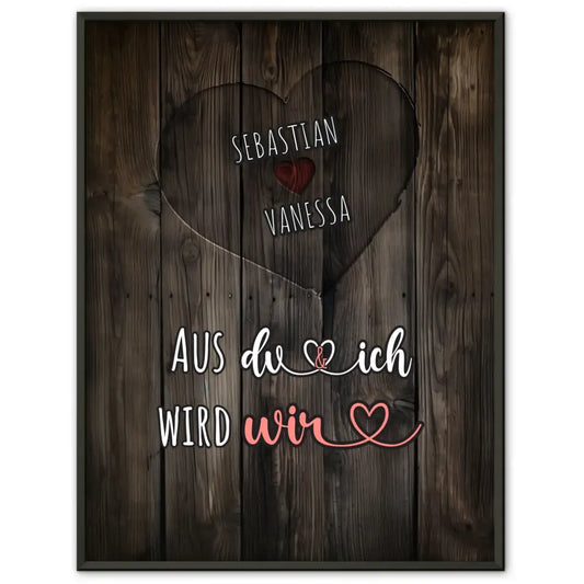 Personalisiertes Poster Paar Herz Holz Look Eigenes Design Braun Mit Namen & Spruch wählbar