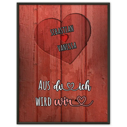 Personalisiertes Poster Paar Herz Holz Look Eigenes Design Rot Mit Namen & Spruch wählbar