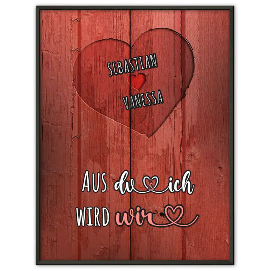 Personalisiertes Poster Paar Herz Holz Look Eigenes Design Rot Mit Namen & Spruch wählbar