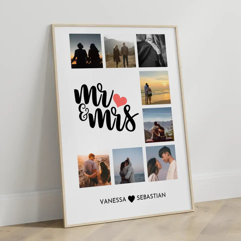 Liebes Poster Mr and Mrs Mit Fotos & Namen