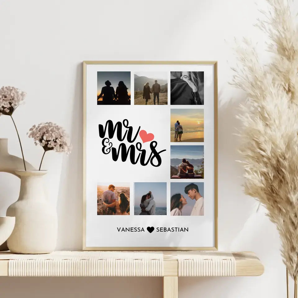 Liebes Poster Mr and Mrs Mit Fotos & Namen