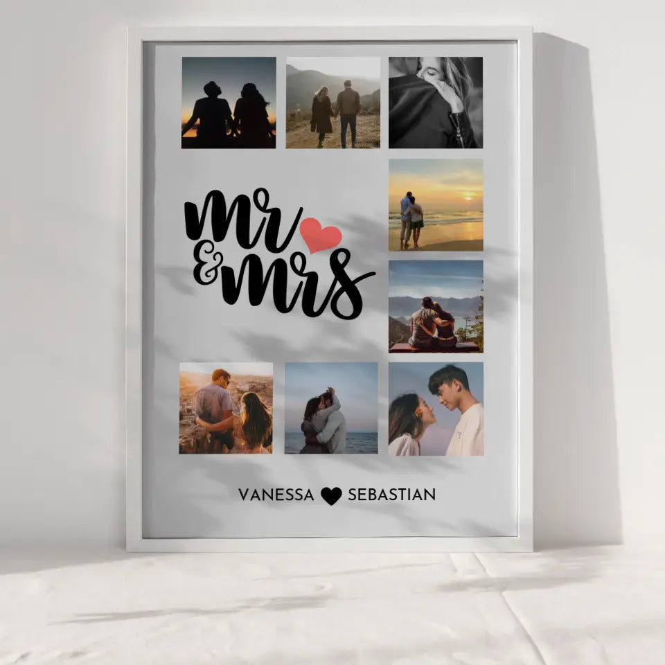 Liebes Poster Mr and Mrs Mit Fotos & Namen