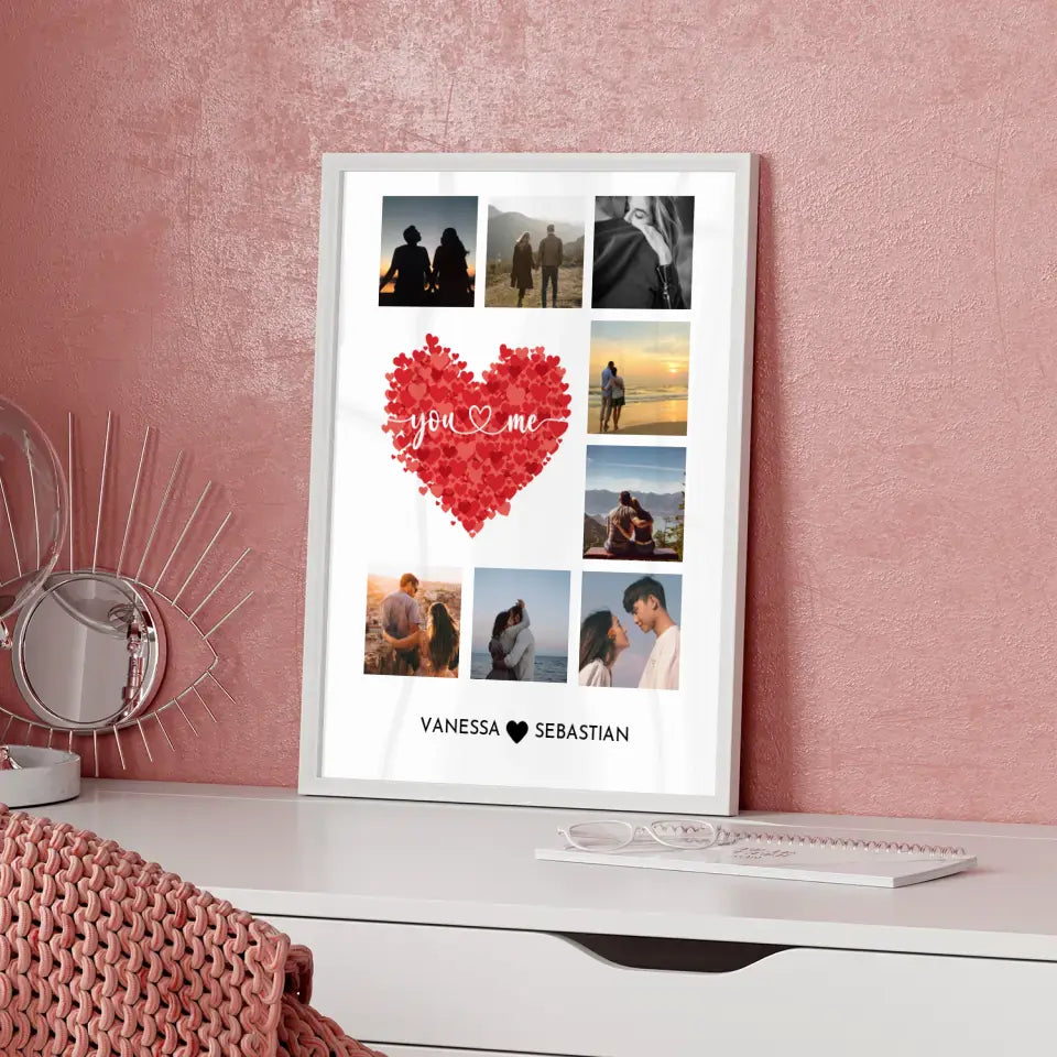 Liebes Poster Rote Herzen Mit Fotos & Namen