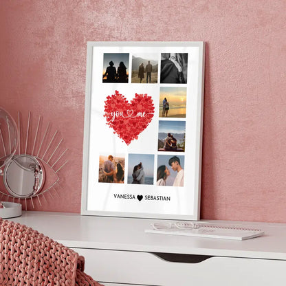 Liebes Poster Rote Herzen Mit Fotos & Namen