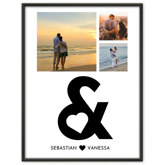 Wandbild Liebe Fotocollage AND mit Herz Mit Fotos & Namen