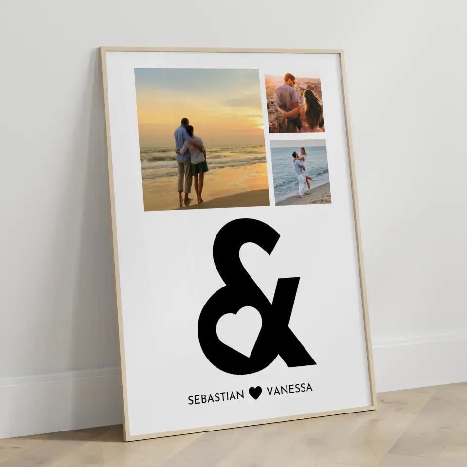 Wandbild Liebe Fotocollage AND mit Herz Mit Fotos & Namen