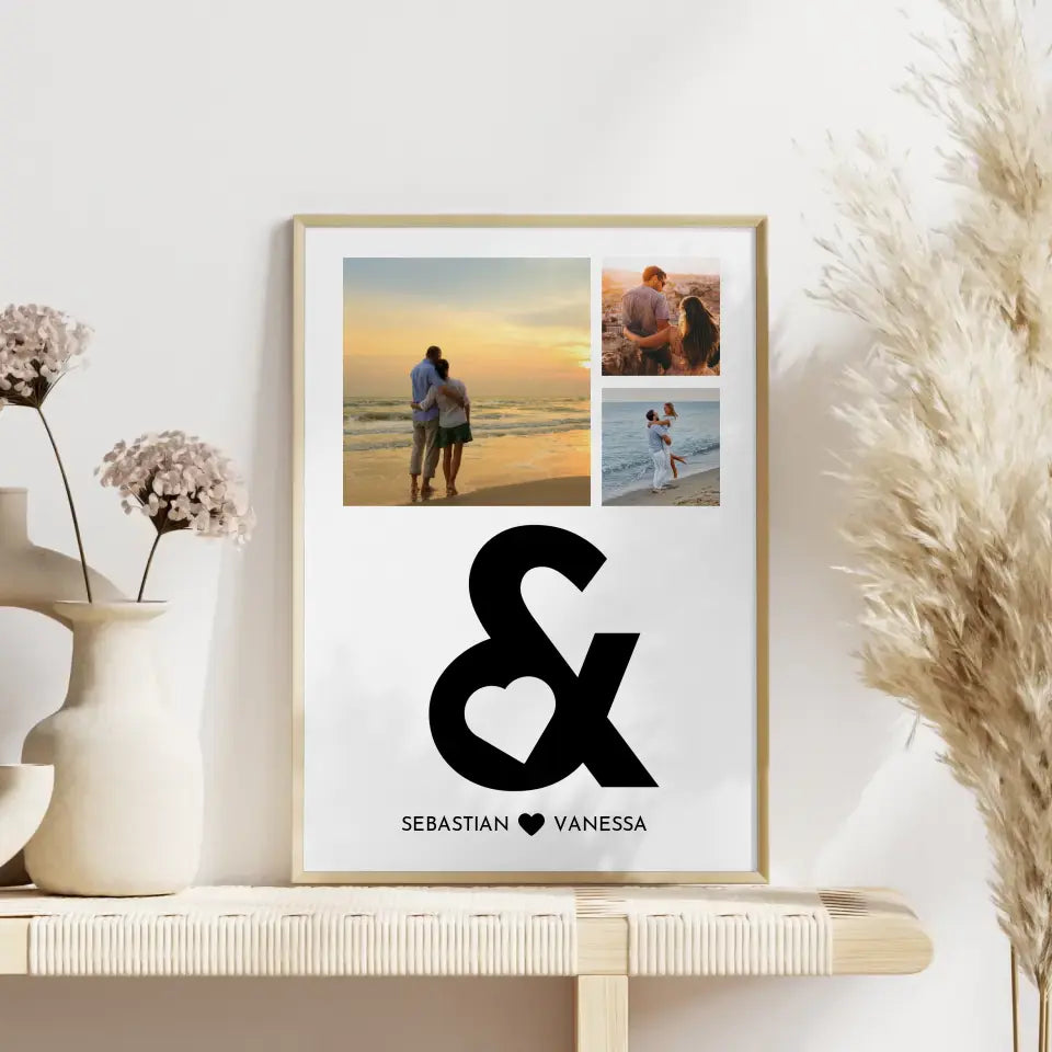 Wandbild Liebe Fotocollage AND mit Herz Mit Fotos & Namen