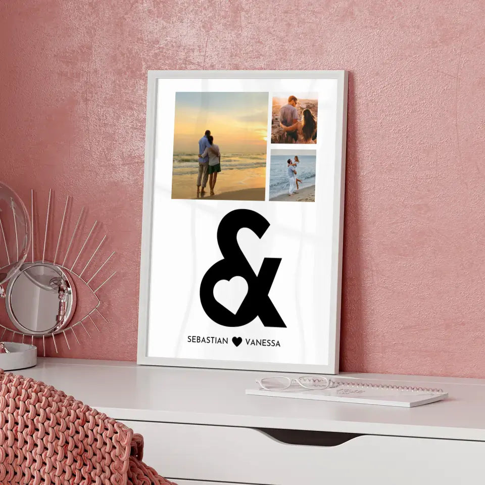Wandbild Liebe Fotocollage AND mit Herz Mit Fotos & Namen