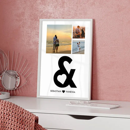 Wandbild Liebe Fotocollage AND mit Herz Mit Fotos & Namen
