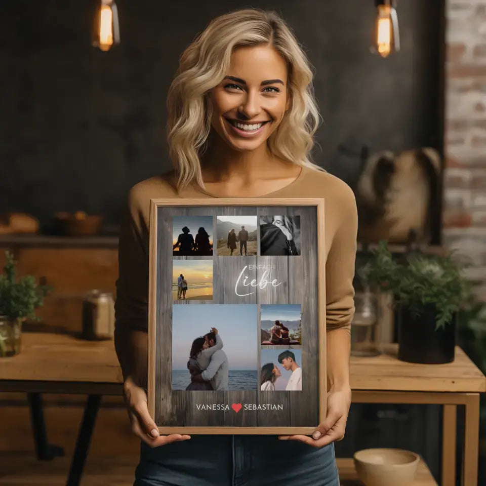 Foto Collage für Freundin Hell Holz Style Mit Eigenem Spruch & Fotos & Namen