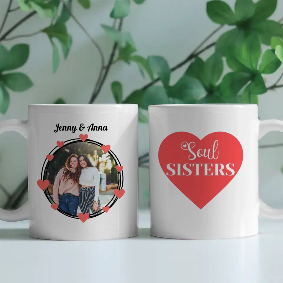 Personalisierte Tasse Freundinnen Soul Sisters Rotes Herz Fototasse