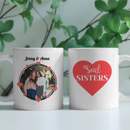 Personalisierte Tasse Freundinnen Soul Sisters Rotes Herz Fototasse