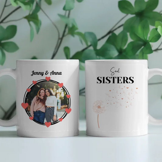 Personalisierte Tasse Freundinnen Soul Sisters Rose Pusteblume Fototasse