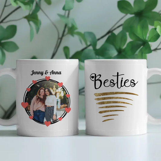 Personalisierte Tasse Freundinnen Besties Gold Linien Fototasse