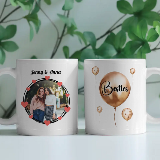 Personalisierte Tasse Freundinnen Besties Wasserfarbe Aquarell Gold Fototasse