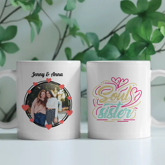 Personalisierte Tasse Freundinnen Soul Sisters Retro Stil Pink Fototasse