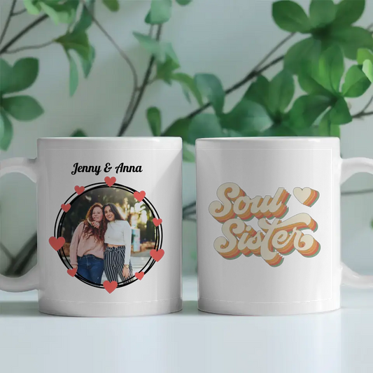 Personalisierte Tasse Freundinnen Soul Sisters Retro Funky Stil Fototasse