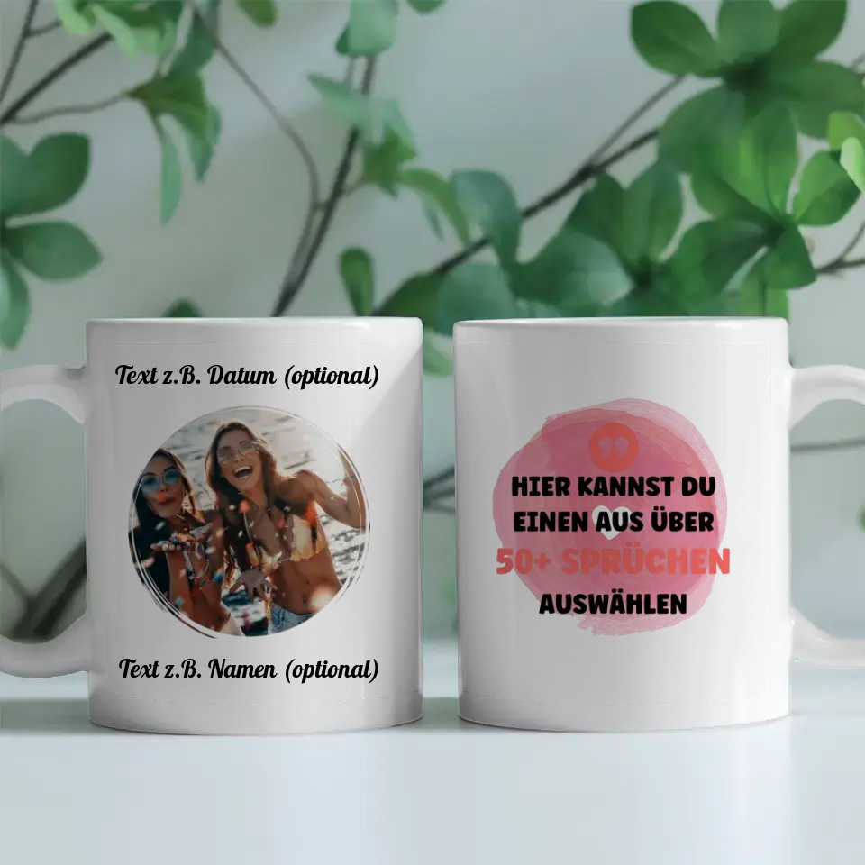 Personalisierte Tasse Herz für Beste Freundin, Schwester & andere Mit Foto & Spruch