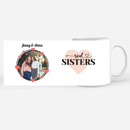 Personalisierte Tasse Freundinnen Soul Sisters Herz in Schrift Fototasse