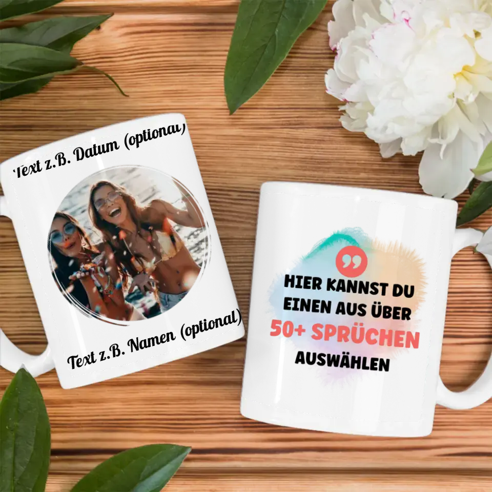 Personalisierte Tasse Aquarell Look für Beste Freundin, Schwester & andere Mit Foto & Spruch