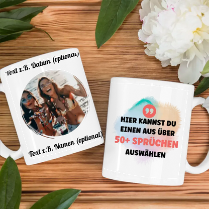 Personalisierte Tasse Aquarell Look für Beste Freundin, Schwester & andere Mit Foto & Spruch