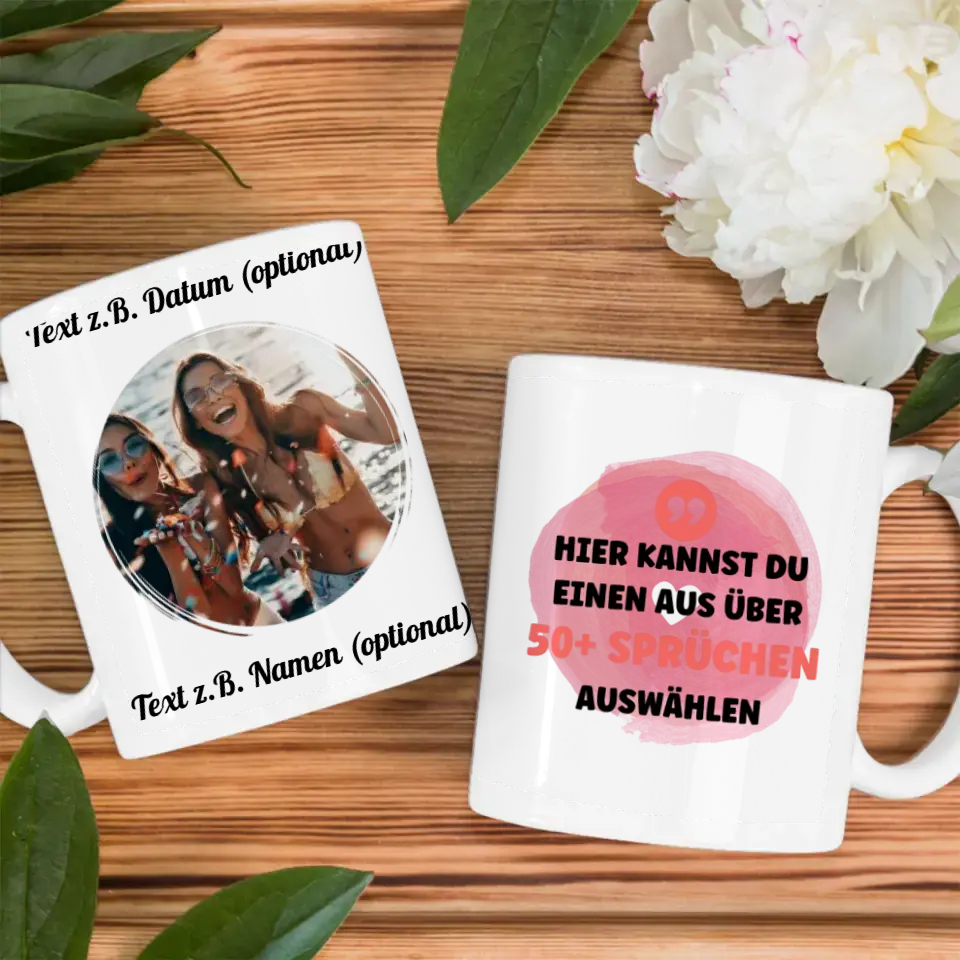 Personalisierte Tasse Herz für Beste Freundin, Schwester & andere Mit Foto & Spruch