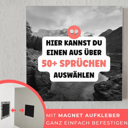 Fotoboard Schwarz Weiß Bergsee Fotokachel Mit Spruch oder Wunschtext