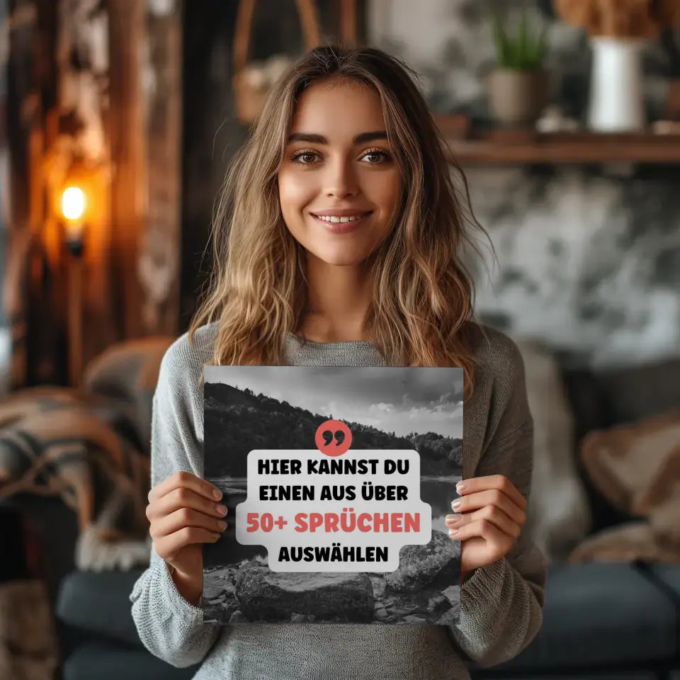 Fotoboard Schwarz Weiß See Fotokachel Mit Spruch oder Wunschtext