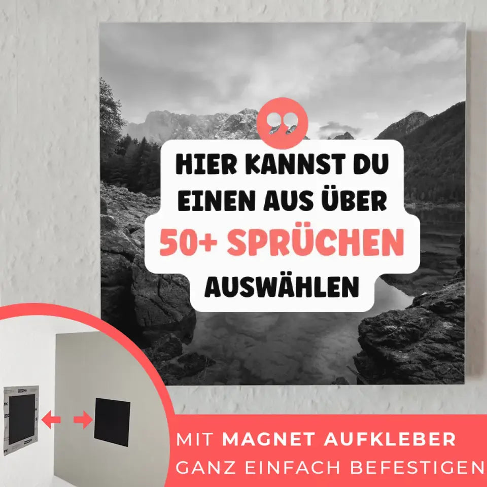 Fotoboard Schwarz Weiß Bergsee Fotokachel Mit Spruch oder Wunschtext