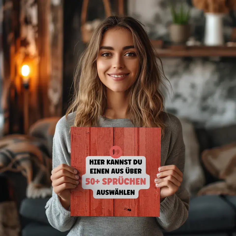 Fotoboard Rotes Holz Fotokachel Mit Spruch oder Wunschtext