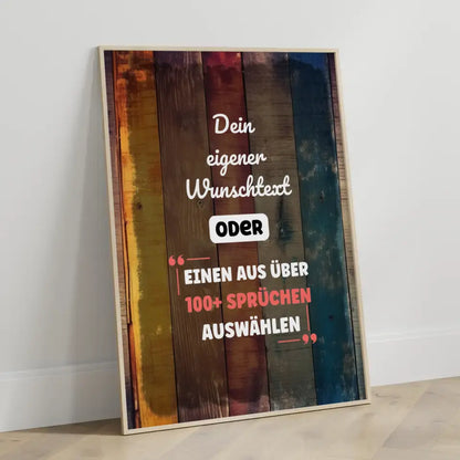 Personalisiertes Poster buntes Holz mit Wunschtext & Hintergründen