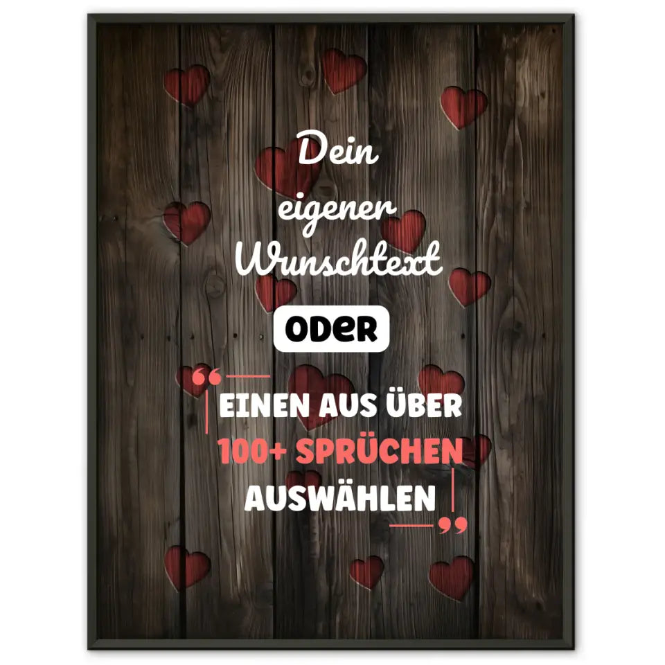 Personalisiertes Poster Holz mit Herzen mit Wunschtext & Hintergründen