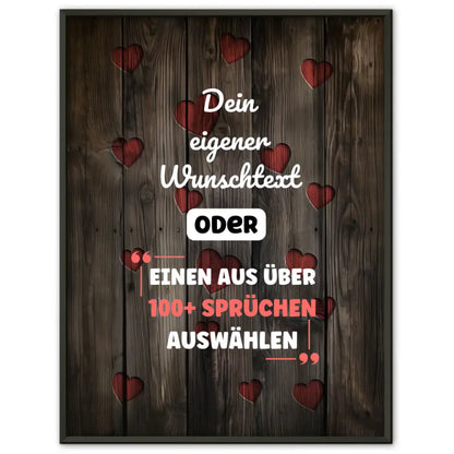 Personalisiertes Poster Holz mit Herzen mit Wunschtext & Hintergründen