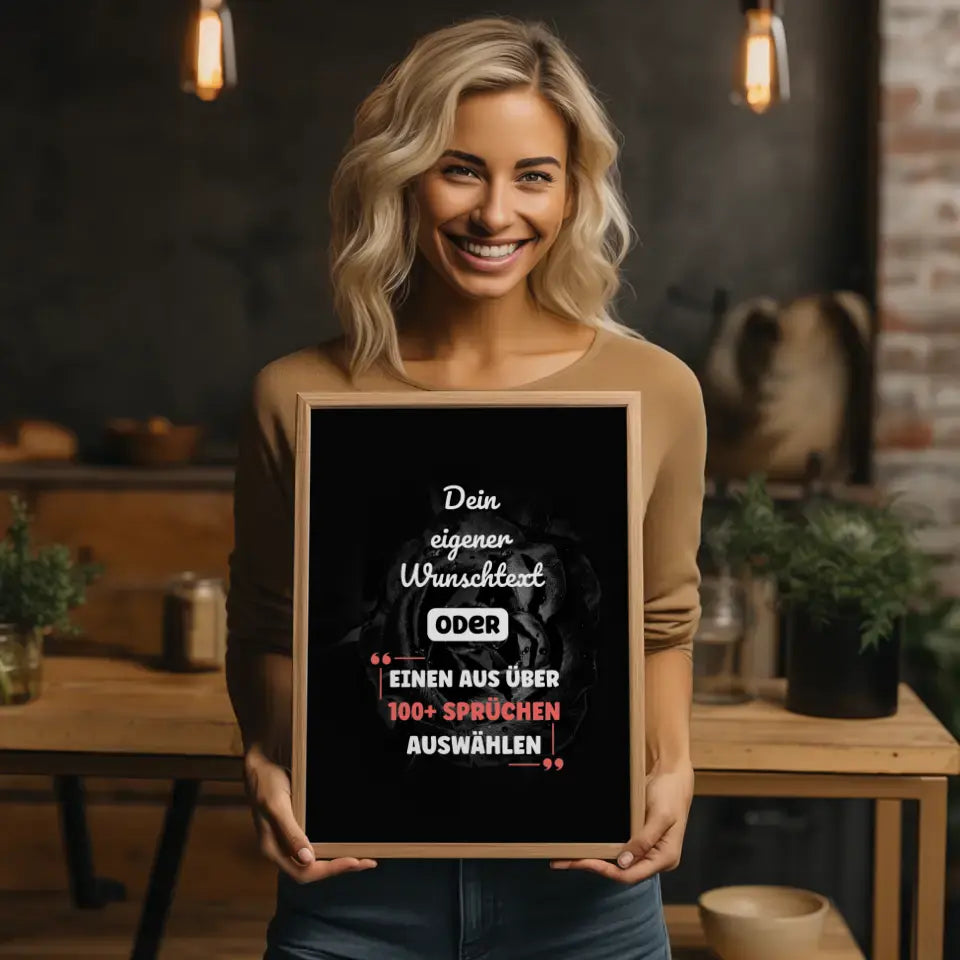 Personalisiertes Poster Black Rose mit Wunschtext & Hintergründen