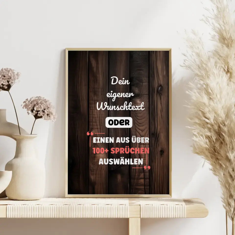 Personalisiertes Poster Holz dunkel mit Wunschtext & Hintergründen