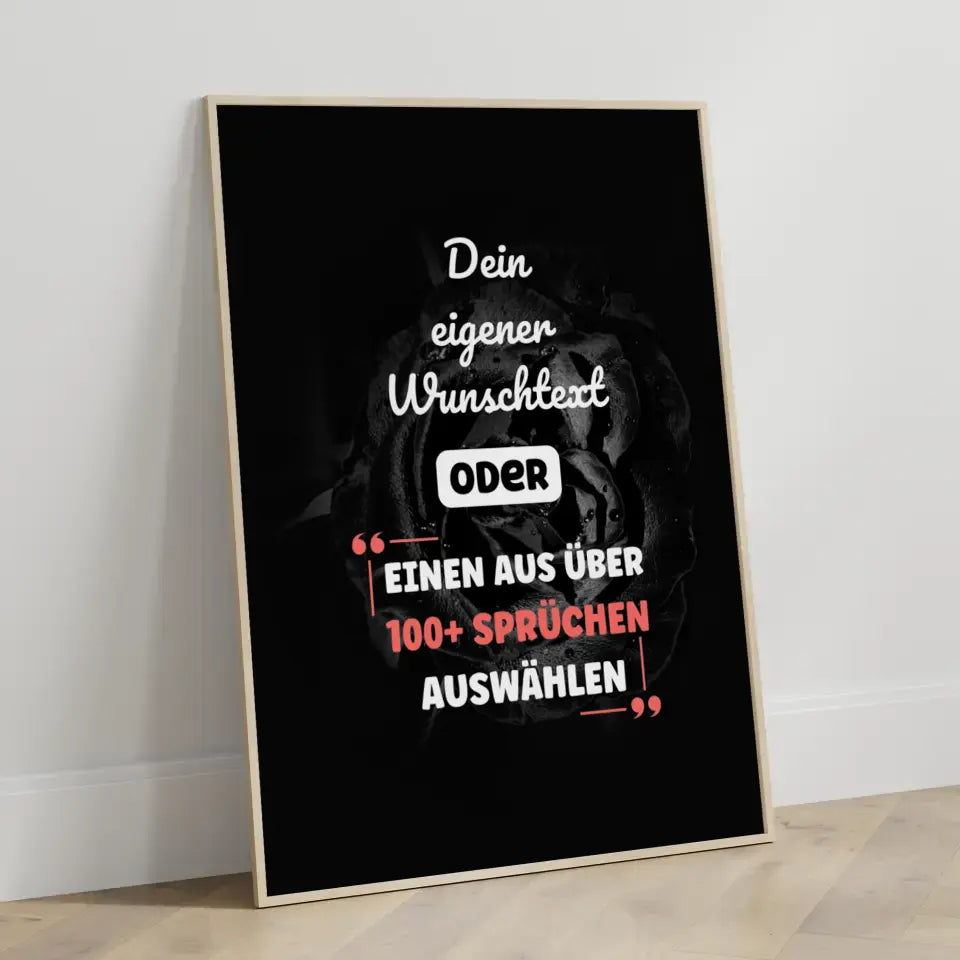 Personalisiertes Poster Black Rose mit Wunschtext & Hintergründen