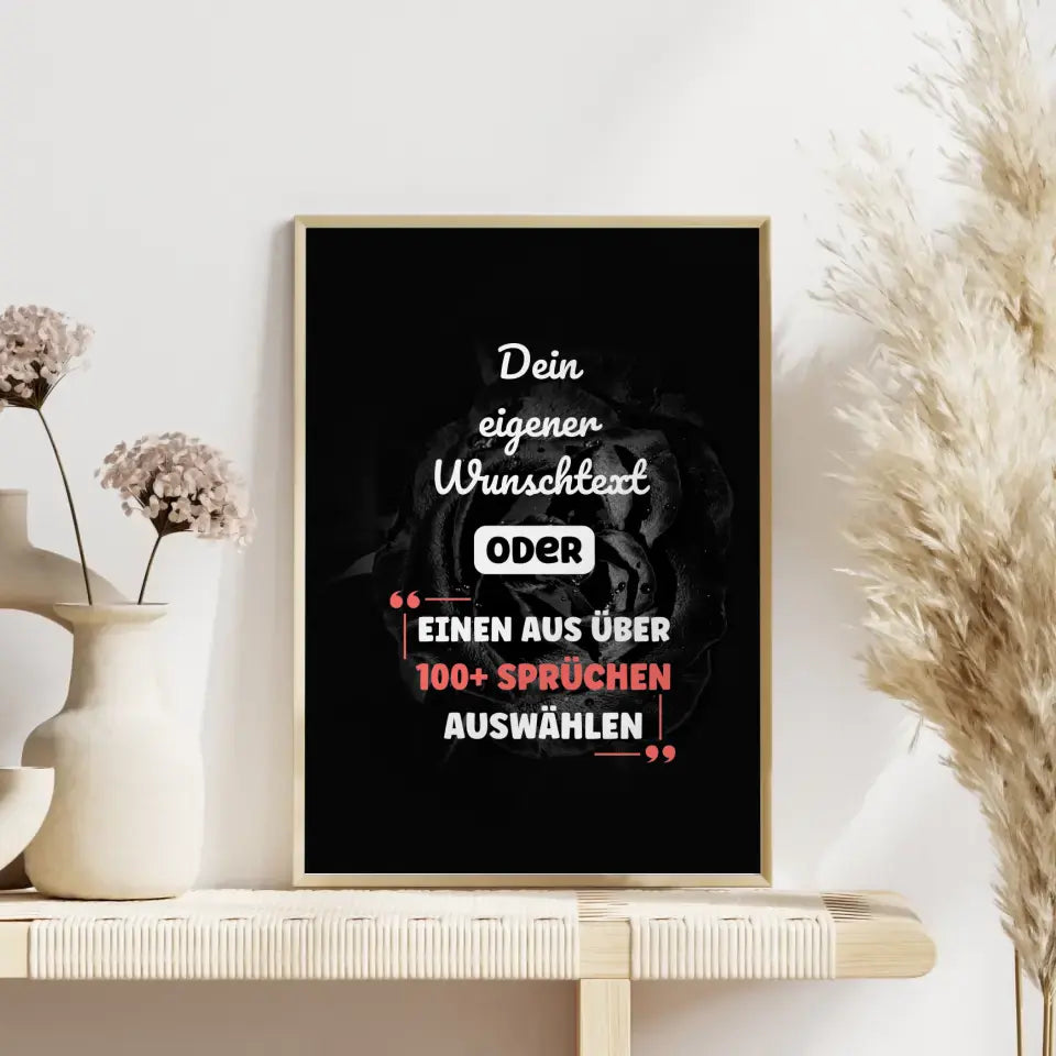 Personalisiertes Poster Black Rose mit Wunschtext & Hintergründen