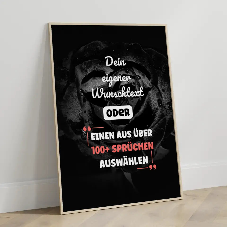 Personalisiertes Poster Schwarze Rose mit Wunschtext & Hintergründen