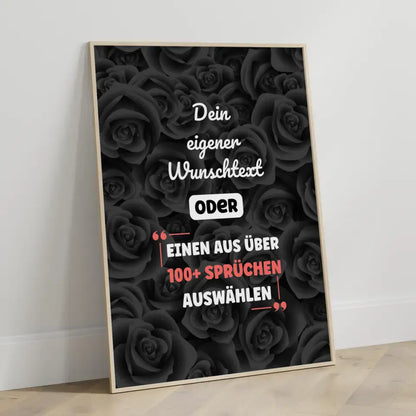 Personalisiertes Poster Schwarze Rosen mit Wunschtext & Hintergründen