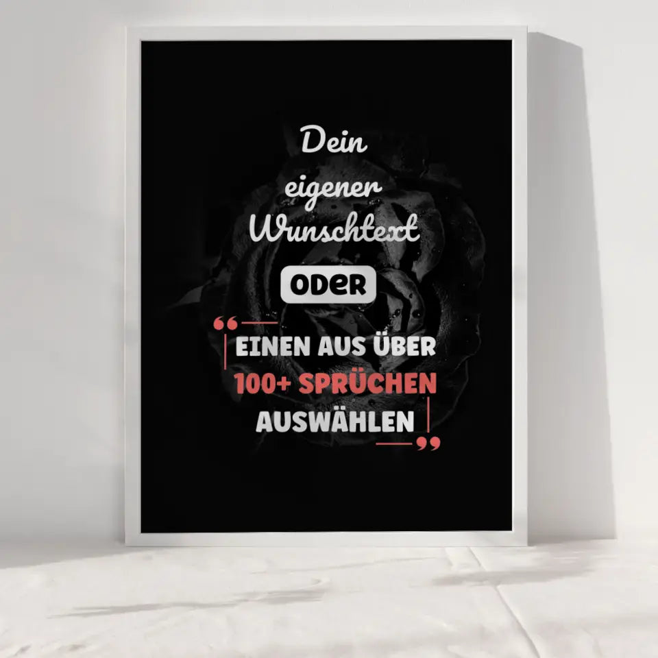 Personalisiertes Poster Black Rose mit Wunschtext & Hintergründen
